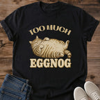 Black Too Much funny cat T-shirt featuring a lounging tabby cat graphic with vintage-inspired humor