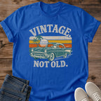 Classic Automobile Graphic Shirt Vintage Car Design Retro Sunset Tee Cotton Crew Neck Comfortable Casual Wear Perfect Car Enthusiast Gift Nostalgic Style Apparel Palm Tree Striped Pattern Relaxed Fit Clothing Everyday Outfit Essential