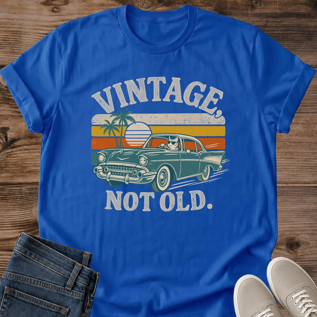 Classic Automobile Graphic Shirt Vintage Car Design Retro Sunset Tee Cotton Crew Neck Comfortable Casual Wear Perfect Car Enthusiast Gift Nostalgic Style Apparel Palm Tree Striped Pattern Relaxed Fit Clothing Everyday Outfit Essential