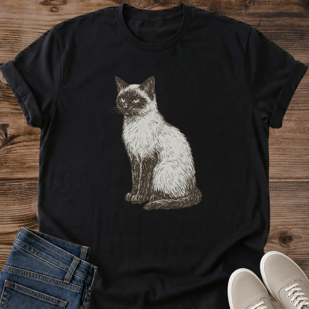 Siamese Cat Shirt Vintage Retro Graphic Tee Perfect Gift For Cat Lovers Feline Enthusiast Clothing Blue Eyes Cat Design Moon Botanical Graphics Ornate Gold Crest Frame Regal Cat Portrait Pet Owner Apparel Comfortable Cotton Tshirt Cat Mom