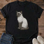Siamese Cat Shirt Vintage Retro Graphic Tee Perfect Gift For Cat Lovers Feline Enthusiast Clothing Blue Eyes Cat Design Moon Botanical Graphics Ornate Gold Crest Frame Regal Cat Portrait Pet Owner Apparel Comfortable Cotton Tshirt Cat Mom
