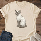 Siamese Cat Owner Gift Vintage Graphic Tshirt Retro Cat Lover Apparel Blue Eyes Feline Design Moon Botanical Pattern Ornate Gold Crest Frame Regal Cat Portrait Perfect Present For Cat Enthusiasts Comfortable Daily Wear Shirt Pet Lover