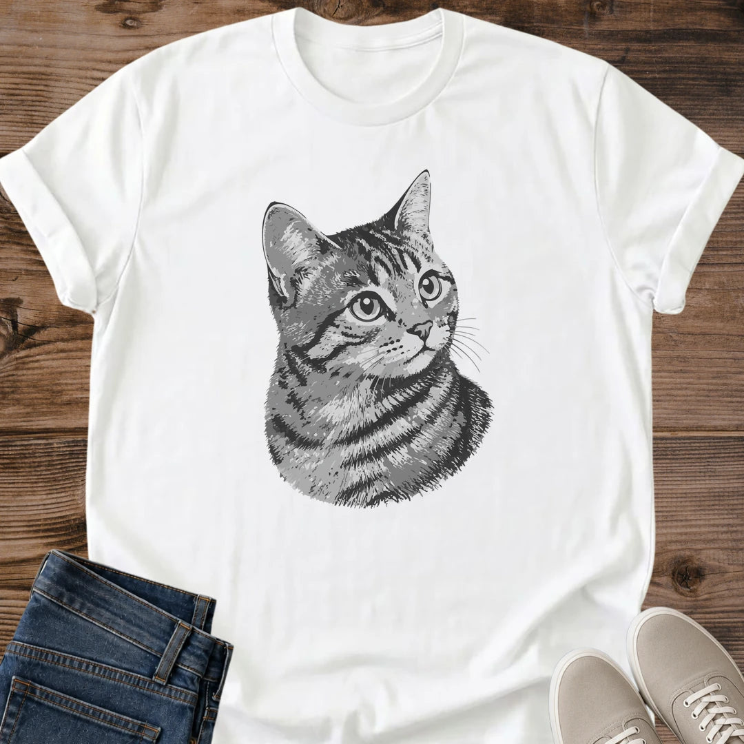 Cat Graphic Tee – Vintage Tabby Portrait Design for Cat Lovers