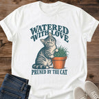 Watered With Love Pruned By The Cat Shirt White Funny Plant Mom Cat Tee Tabby Cat With Potted Plant Graphic Vintage Botanical Cat Shirt Plant Lover Gift Houseplant Cat Tee Cat Mom Shirt Gildan 64000 Softstyle Unisex Cat Whisker Co