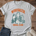Retro Cat Shirt Vintage Style Tee Soft Cotton Comfort Whisker Social Club Design Cat Lover Apparel Relaxed Casual Fit Lightweight Graphic Shirt Crew Neck Classic Comfortable Everyday Wear Perfect Gift Cat Owner Cozy Morning Outfit Feline