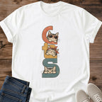 Playful Cat Shirt Cats Peeking Retro Letters Graphic Tee Cute Gift Idea Ring Spun Cotton Soft Breathable Fabric Relaxed Unisex Fit Vintage Print Design Cat Person Apparel Casual Everyday Wear Statement Piece Great Gift