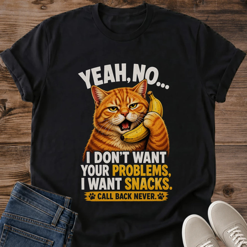 Antisocial Humor Tee Funny Cat Graphic Shirt Orange Tabby Holding Banana Phone Sarcastic Message Design Cat Lover Gift Idea Novelty Apparel Casual Wear Statement Piece Comfortable Cotton Everyday Tee Conversation Starter Birthday Present