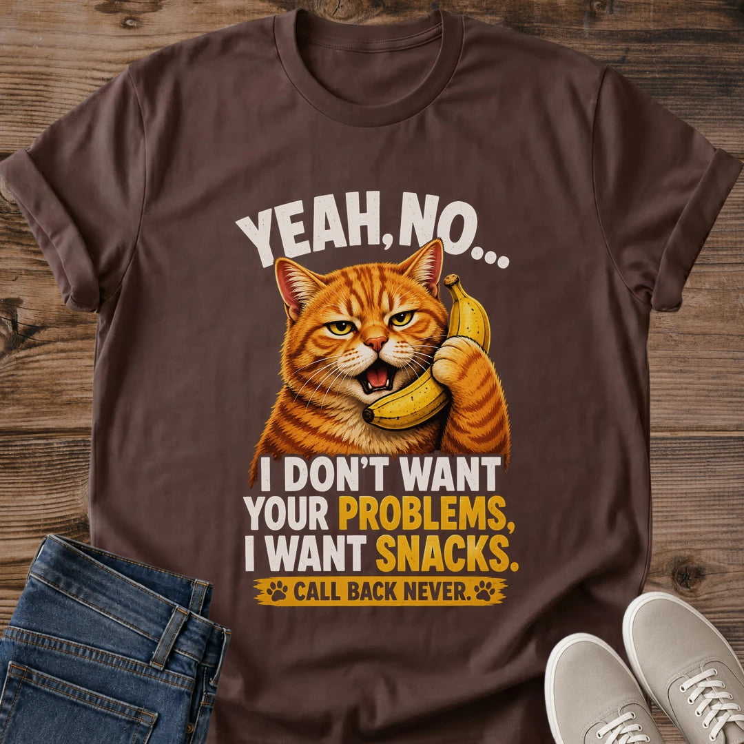 Cat Lover Gift Shirt Funny Orange Tabby Design Holding Banana Phone Sarcastic Humor Graphic Tee Antisocial Message Novelty Apparel Casual Wear Statement Piece Comfortable Cotton Tee Conversation Starter Birthday Present Unique Gift Idea