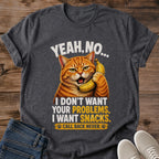 Funny Cat Shirt Sarcastic Humor Graphic Tee Orange Tabby Holding Banana Phone Design Antisocial Message Novelty Apparel Cat Lover Gift Idea Casual Wear Statement Piece Conversation Starter Comfortable Cotton Everyday Tee Birthday Present