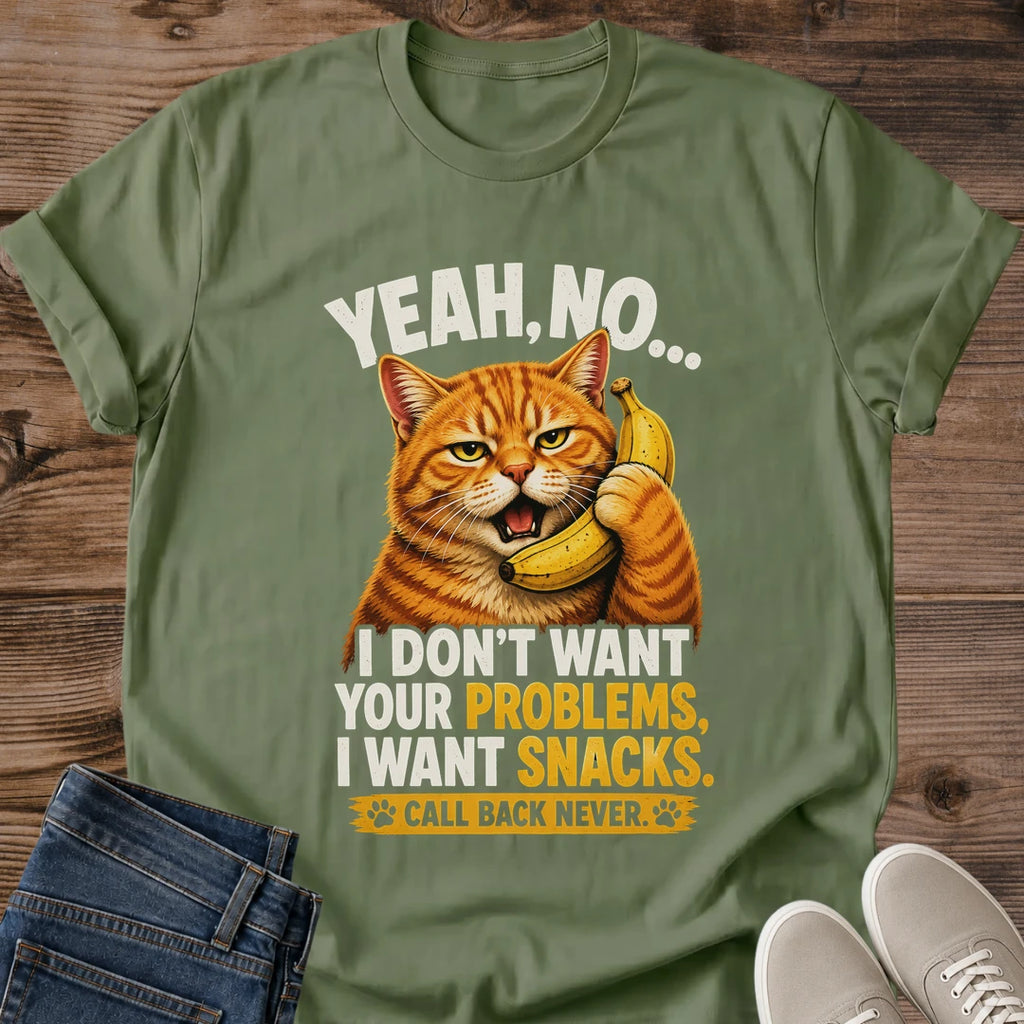Graphic Tee Funny Cat Design Orange Tabby Holding Banana Phone Sarcastic Antisocial Humor Message Cat Lover Gift Shirt Novelty Apparel Casual Wear Statement Piece Conversation Starter Comfortable Cotton Everyday Tee Birthday Present Unique