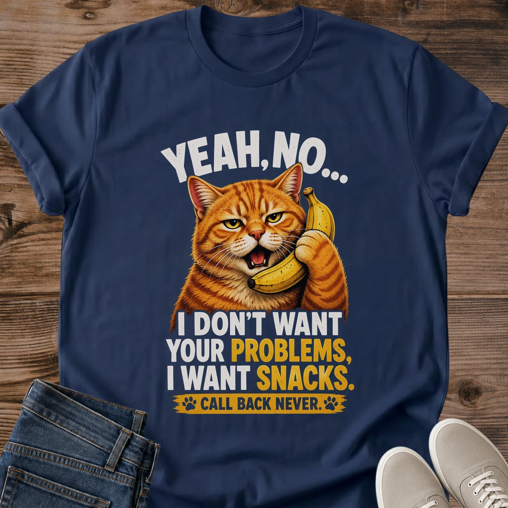 Orange Tabby Cat Shirt Holding Banana Like Phone Funny Sarcastic Graphic Tee Antisocial Humor Message Cat Lover Gift Perfect Present Novelty Design Casual Wear Statement Piece Comfortable Cotton Tee Conversation Starter Unique Birthday Gift