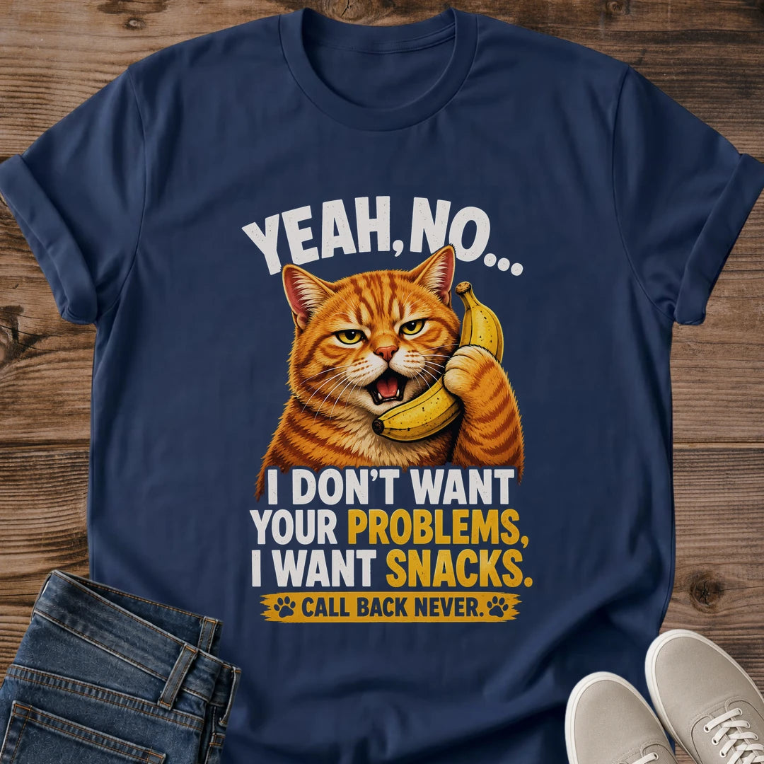 Orange Tabby Cat Shirt Holding Banana Like Phone Funny Sarcastic Graphic Tee Antisocial Humor Message Cat Lover Gift Perfect Present Novelty Design Casual Wear Statement Piece Comfortable Cotton Tee Conversation Starter Unique Birthday Gift