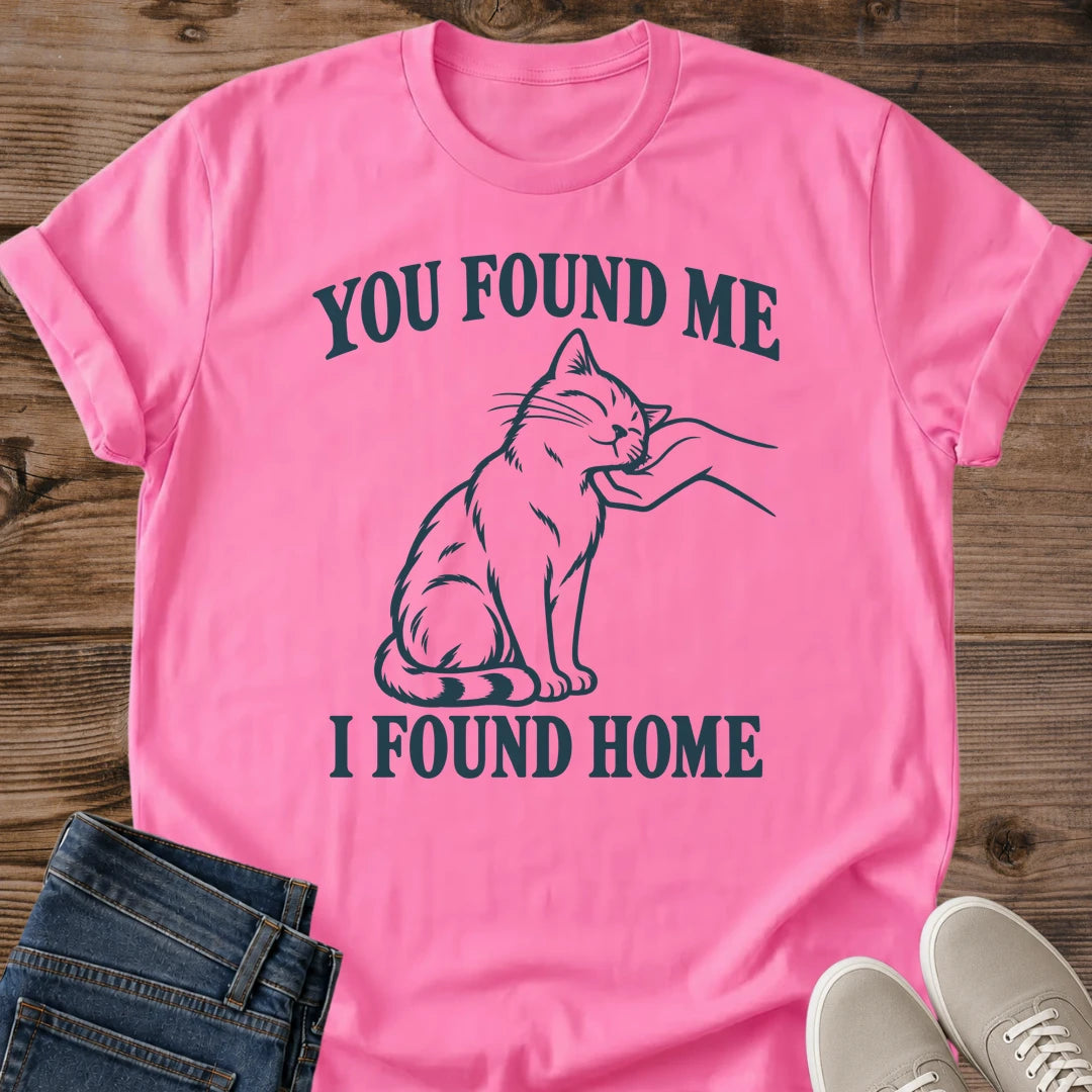 Rescue Cat Tee You Found Me I Found Home Line Art Design Cat Lover Gift For Her Softstyle Cotton Comfortable Relaxed Fit Casual Weekend Wear Simple Print Cat Mom Statement Apparel Everyday Layering Piece