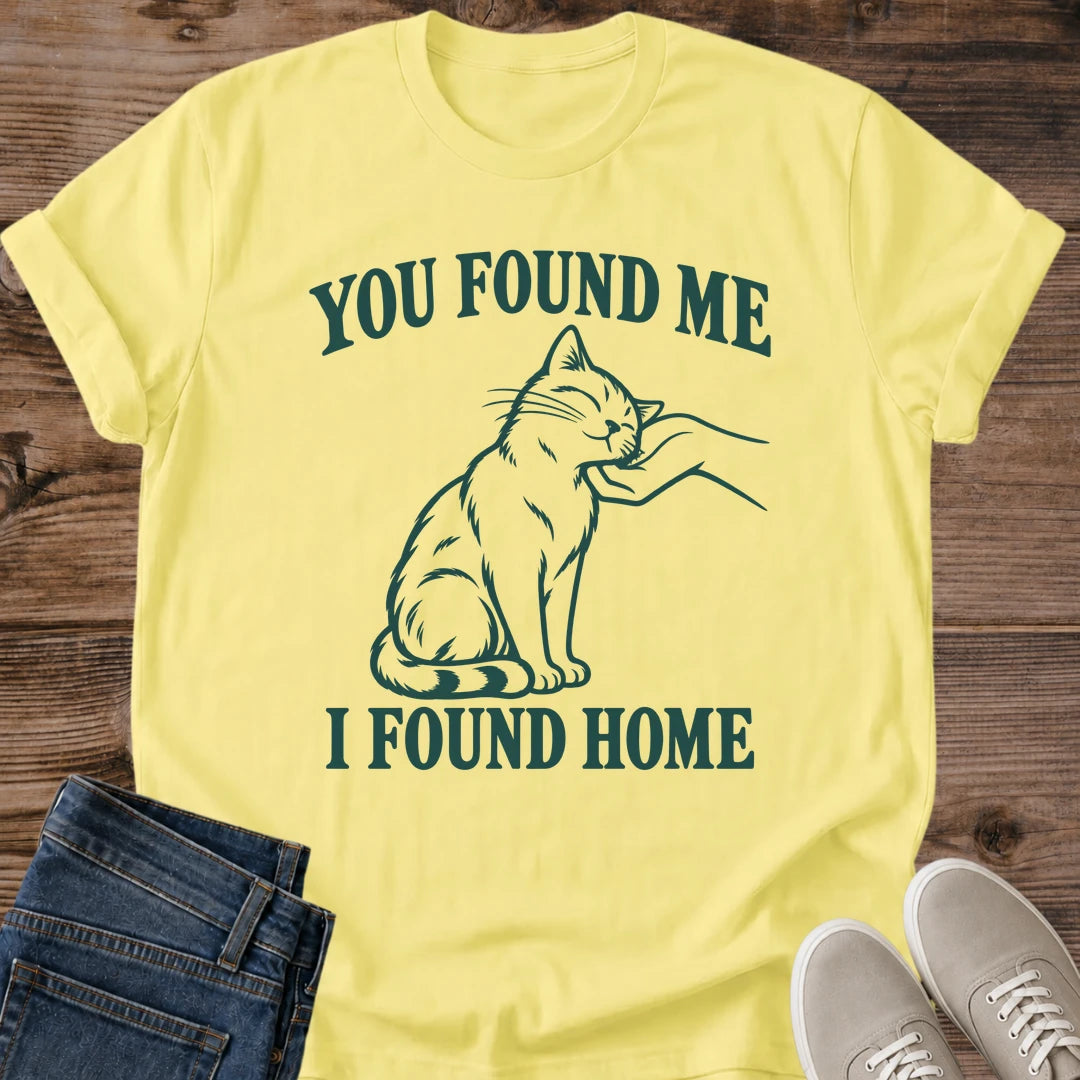 You Found Me I Found Home Cat Shirt Adoption Cat Lover Gift Idea Softstyle Ring Spun Cotton Relaxed Fit Everyday Casual Wear Line Art Print Cat Owner Apparel Statement Piece Lightweight Layering