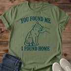 Vintage Cat Lover Tee You Found Me I Found Home Line Art Design Cotton Cat Mom Gift Shirt Sentimental Aesthetic Softstyle Ring Spun Fabric Relaxed Retail Fit Casual Weekend Layering Statement Piece Everyday Wear