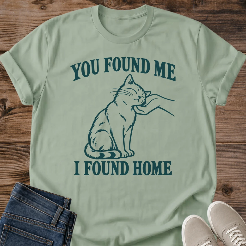 Rescue Cat Tee You Found Me I Found Home Line Art Design Cat Lover Gift For Her Softstyle Cotton Comfortable Relaxed Fit Casual Weekend Wear Simple Print Cat Mom Statement Apparel Everyday Layering Piece