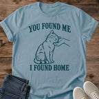 You Found Me I Found Home Cat Shirt Adoption Cat Lover Gift Idea Softstyle Ring Spun Cotton Relaxed Fit Everyday Casual Wear Line Art Print Cat Owner Apparel Statement Piece Lightweight Layering