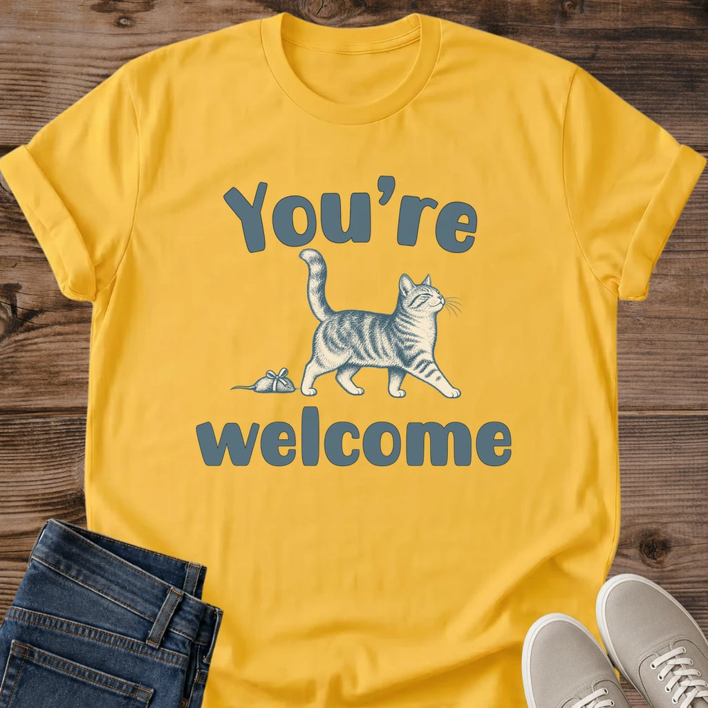 Youre Welcome Cat Shirt Funny Cat Gift Mouse Tee Hunting Cat Lover Gift Idea Softstyle Ring Spun Cotton Relaxed Fit Everyday Casual Wear Illustrated Print Cat Owner Apparel Statement Piece Lightweight Layering