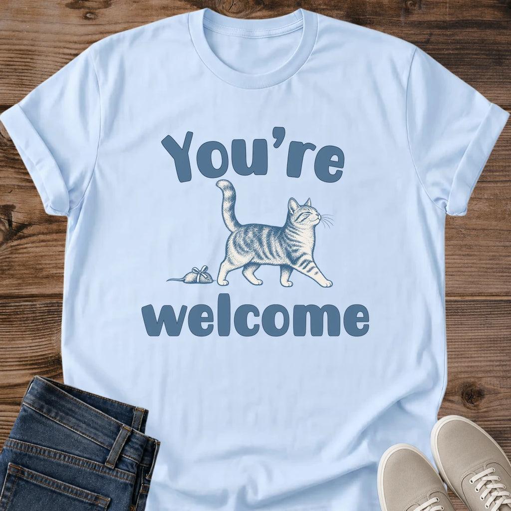 Funny Cat Tee Youre Welcome Mouse Gift Design Cat Lover Gift For Her Softstyle Cotton Comfortable Relaxed Fit Casual Weekend Wear Illustrated Print Cat Mom Statement Apparel Everyday Layering Piece For Fun