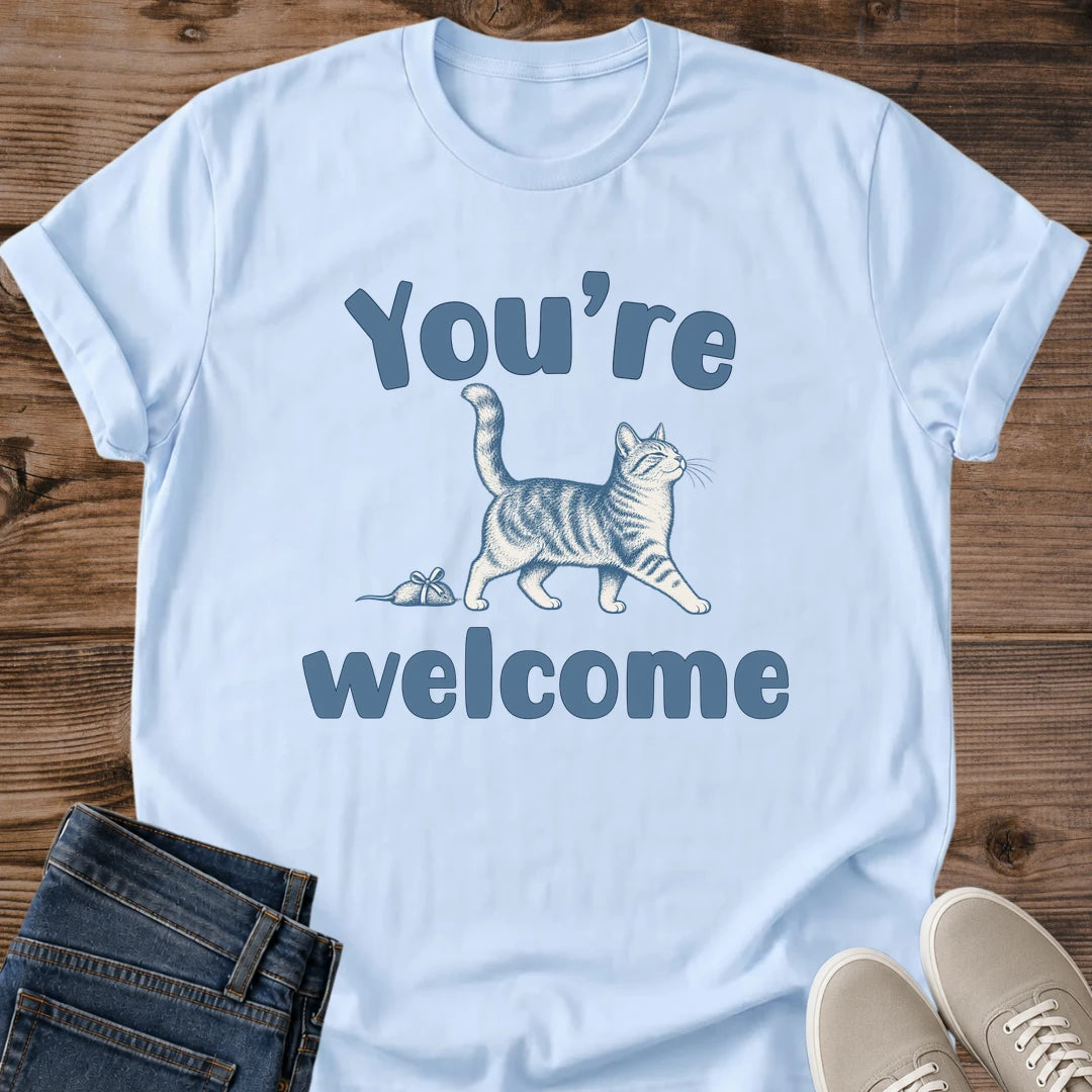 Funny Cat Tee Youre Welcome Mouse Gift Design Cat Lover Gift For Her Softstyle Cotton Comfortable Relaxed Fit Casual Weekend Wear Illustrated Print Cat Mom Statement Apparel Everyday Layering Piece For Fun