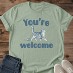 Funny Cat Graphic Tee Youre Welcome Mouse Gift Print Illustrated Aesthetic Cat Owner Shirt Gift For Cat Lovers Softstyle Cotton Comfortable Relaxed Fit Statement Piece Everyday Casual Wear Apparel Gift Idea