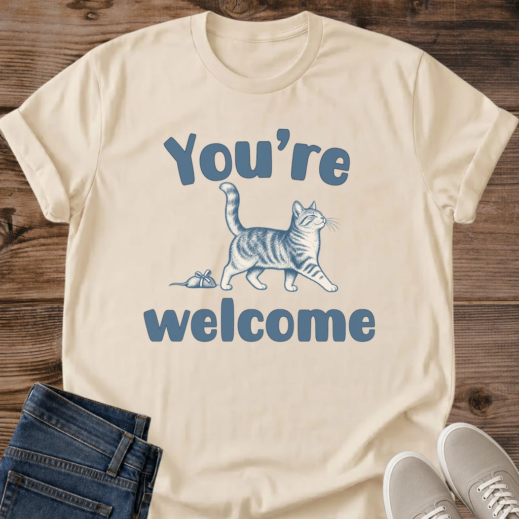 Funny Cat Tee Youre Welcome Mouse Gift Design Cat Lover Gift For Her Softstyle Cotton Comfortable Relaxed Fit Casual Weekend Wear Illustrated Print Cat Mom Statement Apparel Everyday Layering Piece For Fun