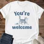 Vintage Cat Lover Tee Youre Welcome Mouse Gift Design Cotton Cat Dad Gift Shirt Funny Aesthetic Softstyle Ring Spun Fabric Relaxed Retail Fit Casual Weekend Layering Statement Piece Everyday Wear For Home