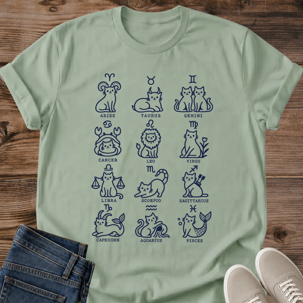 Astrology Cat Shirt – Handdrawn Zodiac Line Art Design
