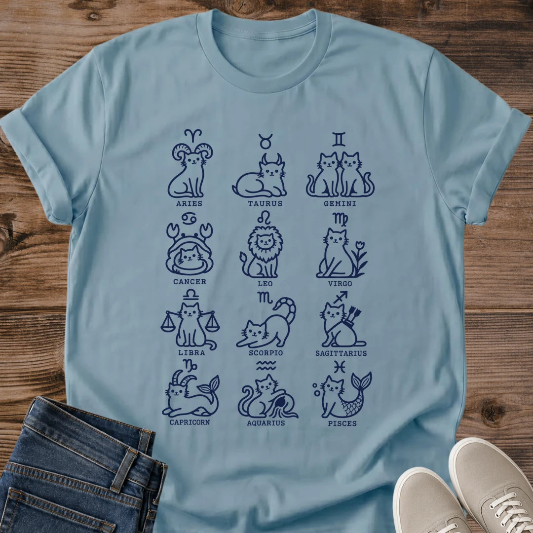 Astrology Cat Shirt – Handdrawn Zodiac Line Art Design
